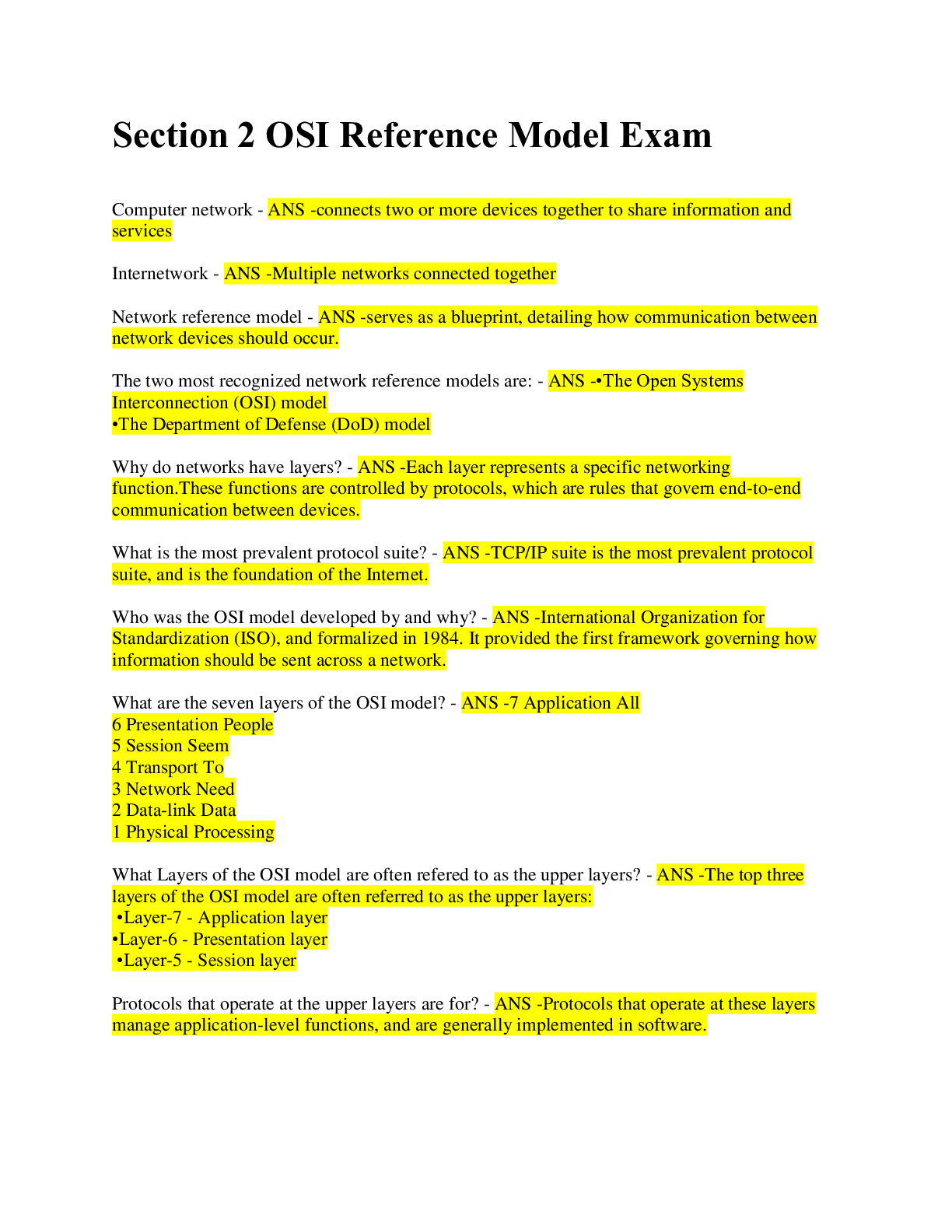 Preview image for Section 2 OSI Reference Model / EXAM/ QUESTIONS / 100% VERIFIED ANSWERS